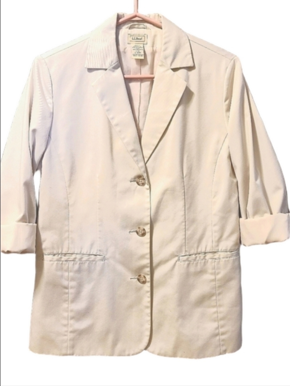 L.L. Bean Y2K Light Academia Blazer Casual Button Front Pockets Preppy Cream EUC